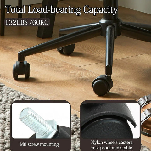 4 Pack 1.5 Inch Nylon Swivel Stem Caster Wheels M8 Thread For Furniture Carts Chairs And Cabinets showing caster attached to chair