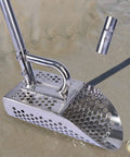 Stainless Steel Sand Scoop For Metal Detecting Adjustable Handheld Treasure Hunter Shovel With Long Heavy Duty Pole on wet sand
