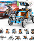 12 In 1 Solar Robot Building Kit with 190 pieces, featuring various model designs, large solar panel, screen-free STEM toy for kids aged 8-13.