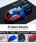 2 Pack 2S 7200mAh 7.4V 120C LiPo Battery Hard Case EC5 Connector for RC models on black grid surface