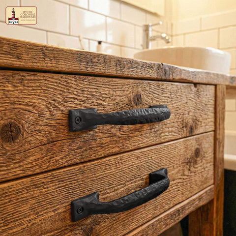 Twisted Grip Mystic Colonial Rustic 6.5 Inch Barn Door Handle Pull For Sliding Barn Doors Built Tough With Black Wrought Iron For Wooden Gates Garages Sheds And Farmhouse Furniture on drawer