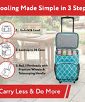 Ultra Compact Insulated Cooler Cart With Moroccan Tile Soft Sided Tote Collapsible Rolling Tailgate BBQ Beach Ready Summer Gear Lightweight Under 3 Lbs Locking Telescoping Handle Leakproof Keeps Ice Cream Frozen On Grocery Runs And Outdoor Adventures in garden setting