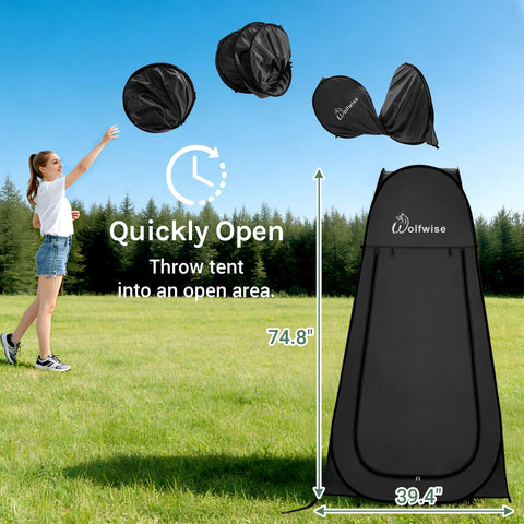Pop Up Shower Tent For Camping, Portable Instant Changing Privacy Tent With Vent Window, quick open, lightweight, black