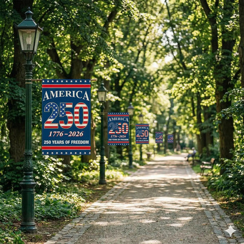 Pathway with Double Sided 12 By 18 Inch 250 Years American Garden Flag All American Pride Patriotic Yard Flag 1776 2026 United States Anniversary