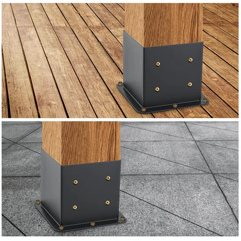 Installed 6x6 Post Base Set Of 4 With Inner 5.6x5.6 Post Anchors 13 Gauge Solid Steel Black Powder Coated for decks and surfaces