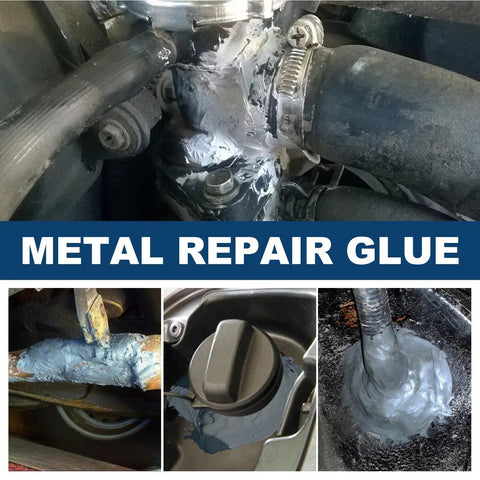 Heavy Duty Metal Repair Glue Set Go To Iron Steel Aluminum Plastic Ceramic Wood Bonding Sticks Like A Boss And Stays Cold And Heat Resistant Casting Repair Quick Fix 2 Pack shown in use on various metal surfaces.