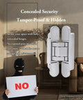 Heavy Duty Hidden Door Hinges 2 Pack, 6 Inch Concealed Hinge With 3 Way Adjustable Build, showing a tamper-proof design.
