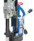 Hougen HMD904S 115-Volt swivel-base magnetic drill; blue frame, silver head, front view.
