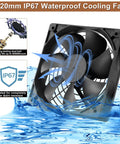 Two Pack IP67 Waterproof Silent 12V DC Cooling Fans 120mm by 25mm, 4.72 Inch High Speed 3000 RPM Dual Ball Bearing Exhaust Fans