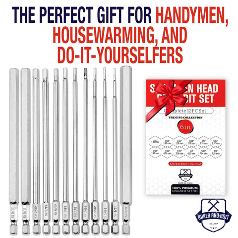 12 Piece 6 Inch Long Hex Head Allen Wrench Drill Bit Set Impact Ready S2 Steel SAE One Quarter Inch Hex Bits With Storage Case