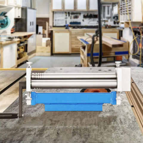 Beefy Slip Roll Metal Forming Machine 12.6 Inch with Detachable Rollers, 320 mm wide for aluminum, copper, low-carbon steel, in workshop