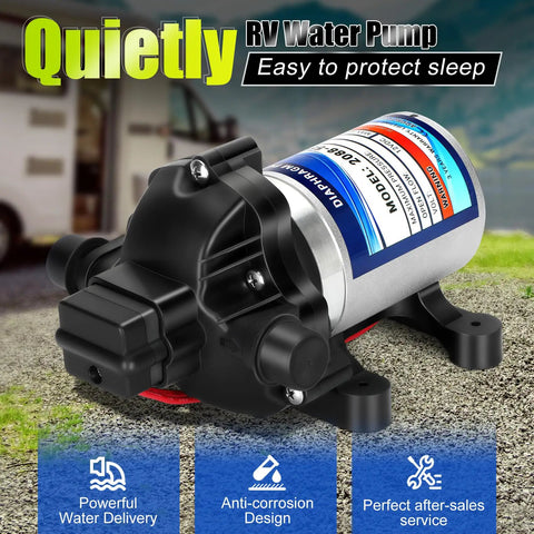 12V Fresh Water Pump For RV And Boat, Diaphragm Pump With 3.5 GPM, 45 PSI, 1/2 NPT Connection, Low Noise Operation