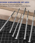 Top Shelf Precision Screwdriver Set Featuring Flathead And Phillips Bits For No Sweat Electronics Repairs On Laptops Phones Watches Cameras And Tiny Tech Gadgets. Set of 6 precision screwdrivers on a work surface.