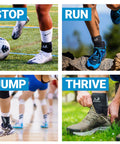 Athletes wearing TriLok Ankle Brace With Figure Eight Stabilizer And FootLok Arch Lift For Sprained Ankles in sports activities.