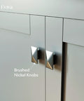 Brushed nickel knobs on gray cabinet doors of the Kickstart Your Reno With This Legit 84 Inch Gray Double Sink Bathroom Vanity.