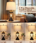 23 Inch Rustic Industrial Table Lamps Set Of 2 With USB A And C Ports showing 3-way dimmable touch control in living room setting