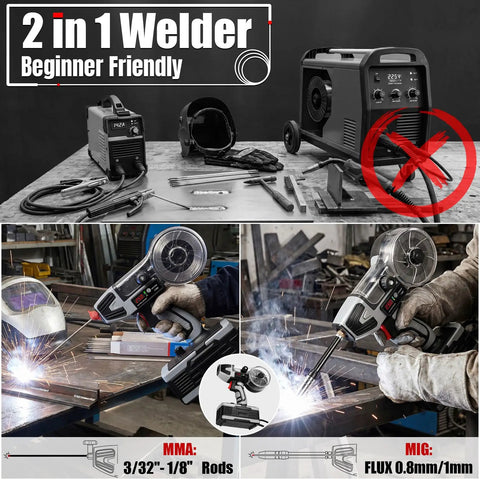Image showing 2 in 1 Handheld MIG and Stick Welder Workhorse Portable 250A Flux Core Gasless Welder 110V IGBT Inverter MMA Arc Gun.