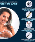 16 Inch Adjustable Shower Arm With Shark Teeth Locking Joints details and features with woman in background