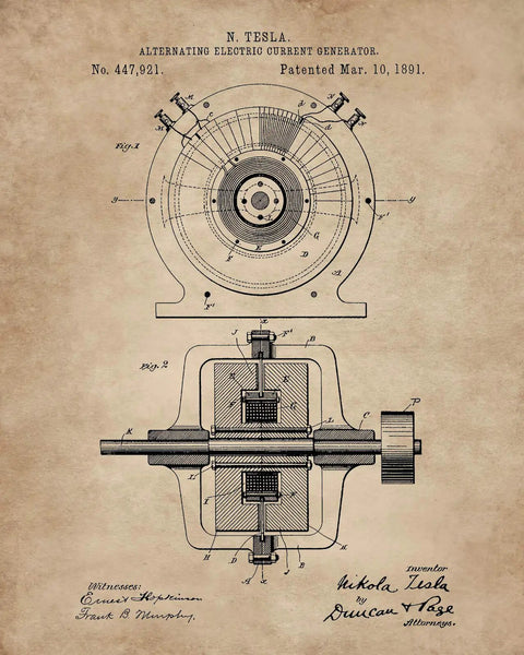 Steampunk Patent Print Wall Art Set For Engineers 8x10 Unframed Prints Featuring Dope Electrical Coil Invention History Tesla Patent Art