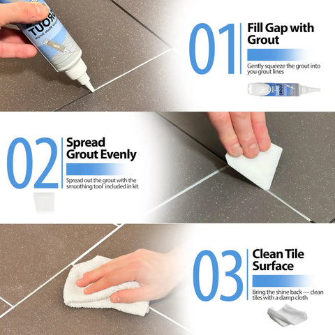 Steps for using Twist And Grout Reviver Premixed Tile Repair For Bathroom, Shower And Kitchen with Smoothing Tool Light Gray 8.8 Fluid Ounces