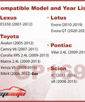 Compatible models and years list for Engine Air Filter Replacement For Toyota Camry V6 Avalon RAV4 Matrix Venza Corolla XRS Scion tC xB Lexus ES350 Pontiac Vibe 2.4L Fits Select Models 2005 To 2016 Easy Installation And Reliable Filtration For Better Gas Mileage.