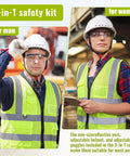 Eighteen Piece Squad Ready Construction Safety Bundle With White Cap Style Hard Hats Neon Hi Viz Vests Adjustable Clear Safety Glasses No Fuss Ppe Bulk Pack For Serious Job Site Hustle featuring male and female workers in reflective vests and safety helmets.