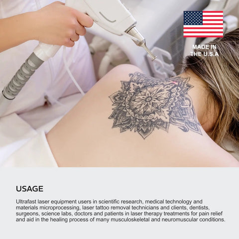 Battle Tested NoIR Laser Safety Glasses Featuring A Hella Comfortable Wraparound Fit For Maximum Ultraviolet And Infrared Eye Protection Laser Grade Durability worn during laser tattoo removal tattoo session.