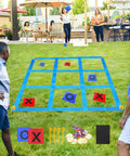 Outdoor Giant Tic Tac Toe And Bean Bag Toss Game For Kids And Adults set up on grass for family yard fun
