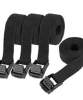 Four Pack Tie Down Straps 0.78 Inch Wide By 5 Foot Long With Buckles Adjustable Ratchet Cam Lashing Straps For Trucks Cargo And Luggage Durable Secure Cinch Tie Downs That Stay Put neatly coiled, showing black buckle adjustments.