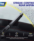 Premium 10 Inch Rear Windshield Wiper Blade For Chevy Trax Traverse And Gmc Acadia shown on a wet windshield, designed for streak-free cleaning.