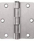 Heavy Duty Satin Nickel Interior Door Hinges 2 Pack Steel Construction With Slick Radius Corners For Hassle Free Residential Doors. Close-up view of a satin nickel door hinge.