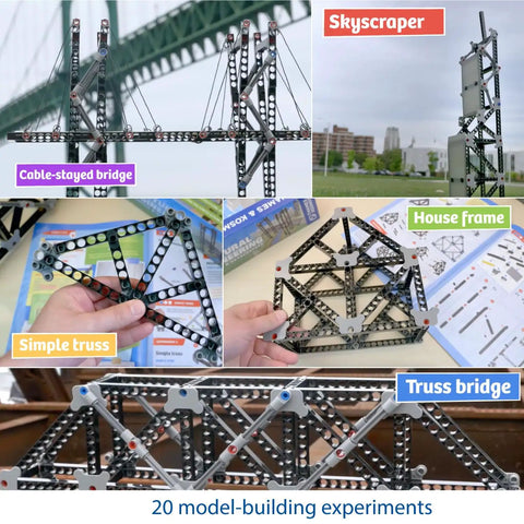 Structural Engineering Kit For Bridges And Skyscrapers: Build Twenty Cool Models With Over Two Hundred Eighty Five Pieces, illustrated.