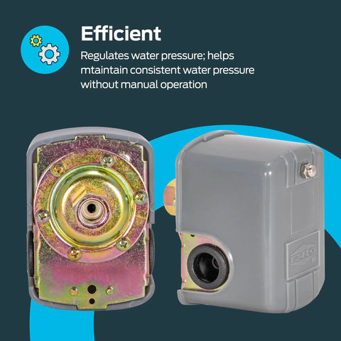 Pressure Switch For Electric Water Pumps 30 To 50 PSI Preset One Quarter Inch FPT Connection With 18 NPSF Threads, front view