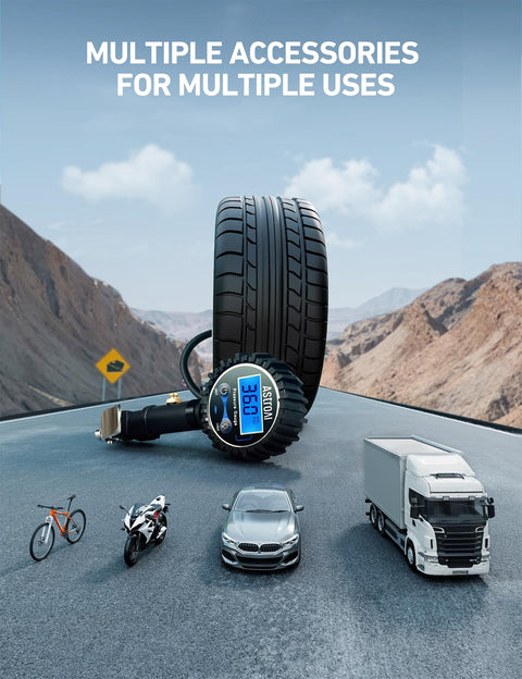Digital Tire Pressure Gauge With Inflator And Heavy Duty Air Chuck Rubber Hose And Quick Connect For Cars And Trucks