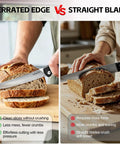 Comparison of serrated vs straight blade slicing bread with 9.09 Inch Folding Bread Knife For Camping And Outdoor Cooking