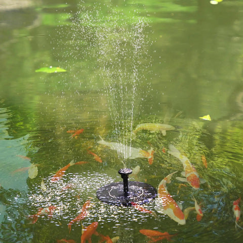 Solar Water Fountain For Bird Bath And Pond, Upgraded 6 Nozzles System, Free Standing Floating Solar Pump in a koi pond