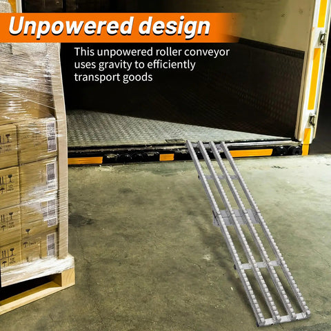 Heavy-Duty Foldable Conveyor Roller Ramp Table 15x78 Inch Gravity Transport Cart With White Galvanized Steel Frame in use loading boxes.
