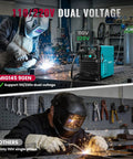 145A Dual Voltage MIG Welder For Home DIY 4 In 1 Gasless Flux Core MIG Lift TIG Stick Welder with IGBT Inverter in use