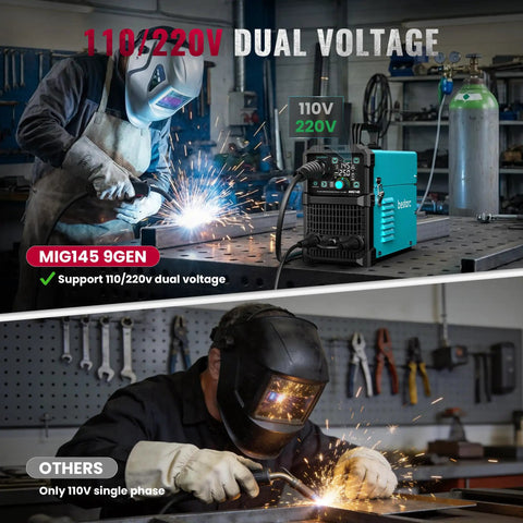 145A Dual Voltage MIG Welder For Home DIY 4 In 1 Gasless Flux Core MIG Lift TIG Stick Welder with IGBT Inverter in use