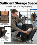 Person using black lightweight 20 inch carry on luggage with 15.6-inch laptop storage capacity in airport setting