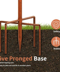 Five prong base of Vintage Copper Metal Bird Bath Stand For Outdoors, 42.1 Inch Tall Garden Bird Feeder With Five Prong Base Stake.