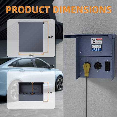 Weatherproof Temporary Power Outlet Panel for RV Hookups with 20 30 50 Amp Receptacles, dimensions 12.6" x 10.04" x 7.48"