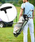 Dual Bit Golf Torque Wrench With T20 And T25 Heads, Universal Shaft Adapter, shown alongside a golfer with a bag and clubs