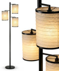 Liam Floor Lamp With Asian Lantern Shade Tree Style Standing Light For Living Rooms Offices And Bedrooms Includes 3 LED Bulbs Dope Ambience Black Finish