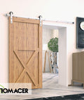 Brushed Nickel Sliding Barn Door Hardware Kit For One Door, 9ft Flat Track With Non-Bypass Straight Rollers, Heavy Duty