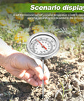 Pro Grade Extendable 39.4 Inch Compost Thermometer With Stainless Steel Stem, Waterproof Soil Temperature Gauge for Celsius and Fahrenheit Readings, Heavy Duty Deep Pile Monitoring, Includes Composting Temperature Guide, Durable Garden Tool hand measuring soil temperature in garden