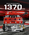 Visible V8 Engine Model Kit For Adults Build Your Own Working Car Motor, detailed red camshaft and turbo parts, 1,370 pieces
