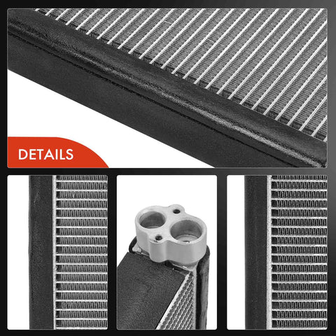 Close-up of Rear AC Evaporator Core Compatible With Honda Fit 2009-2014 L4 1.5L, showcasing aluminum build and connectors.