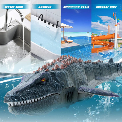 Remote Control Mosasaurus Vs Shark Dino Toy For Kids 3 4 5 6 7 With Light And Water Spray Lit Ocean Battle RC Boat