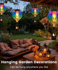 Hot Air Balloon Solar Lantern Outdoor Waterproof Hanging Glass Light With Flickering Flame Totally For Garden Backyard Patio Fence Decor Purple Gifts For Women.